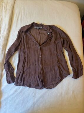Morgane Le Fay Brown Sheer Silk Button Down